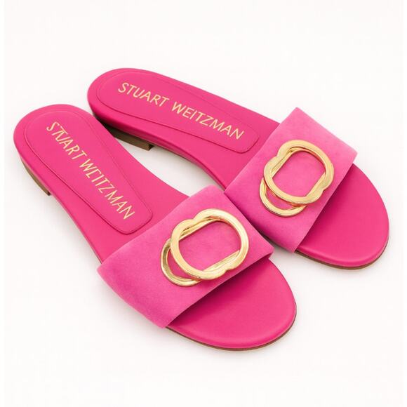STUART WEITZMAN Caicos Slide Sandal Suede Pink Gold Sz 8.5 $350 - Picture 1 of 8